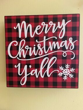 2/$10 - NWT Red and Black Buffalo Check "Merry Christmas Y'all" Wooden Sign